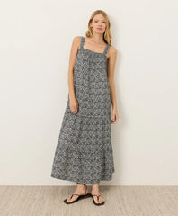 coastal double gauze strappy tiered maxi dress