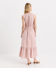 coastal double gauze tiered midi dress