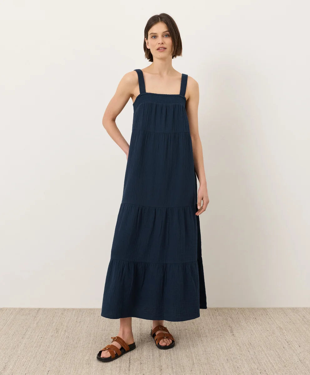 coastal double gauze strappy tiered maxi dress