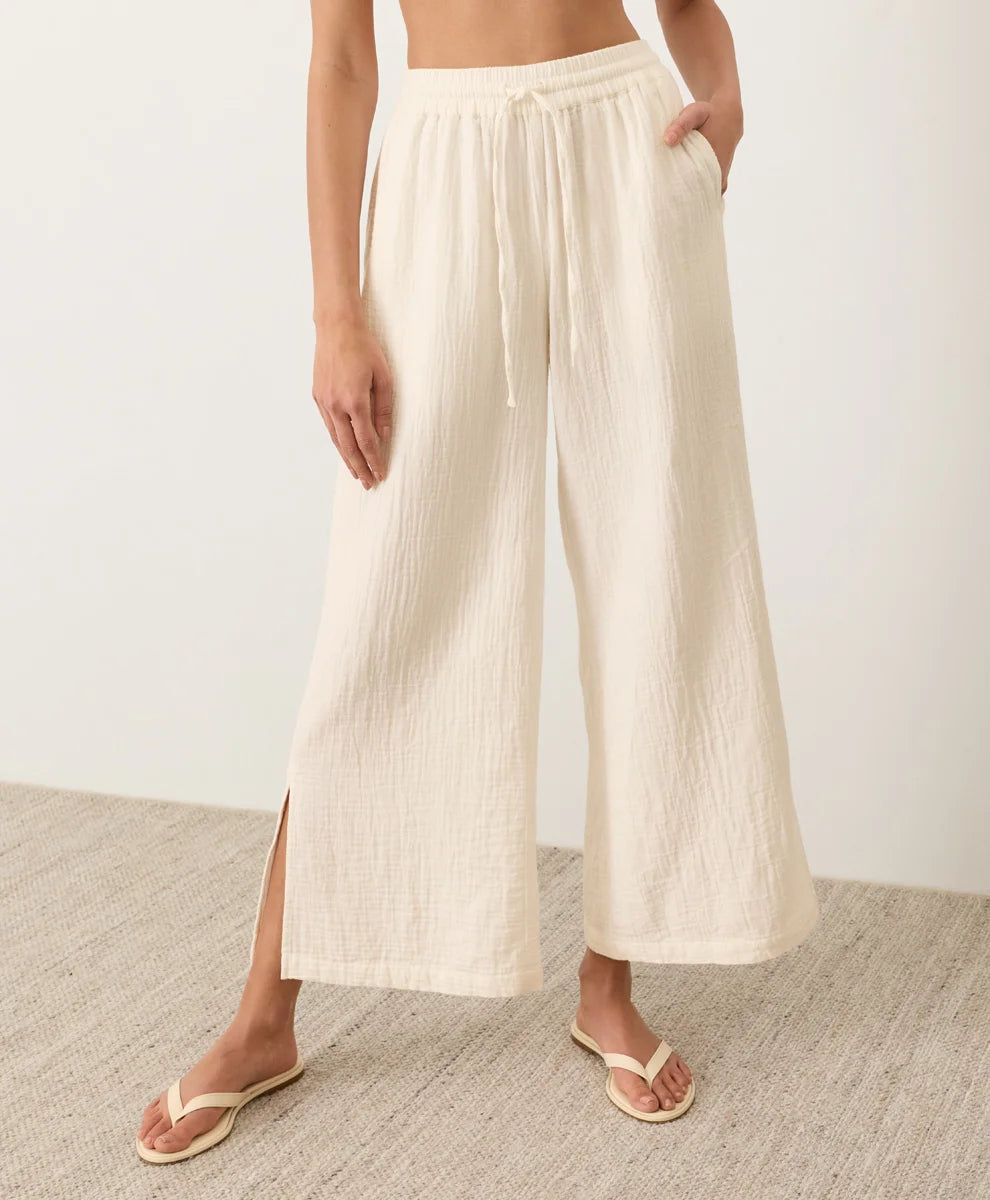 coastal double gauze split hem pant